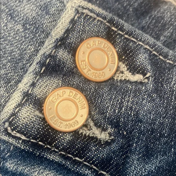 GAP Ladies HighRise Stride Patch Med Indigo Flare Wide Leg Jeans Raw Hem 26/2P - Picture 4 of 14